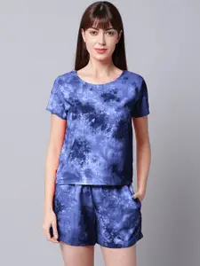 EROTISSCH Women Blue & Navy Blue Printed Pure Cotton Night suit