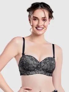 Lady Love Black Floral Lightly Padded & Non Wired Bra