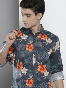 The Indian Garage Co Men Blue Cotton Classic Printed Casual Shirt