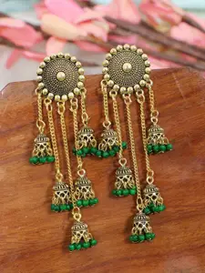 Crunchy Fashion Green Contemporary Jhumkas Earrings