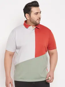 bigbanana Men Plus Size Multicoloured Colourblocked Polo Collar T-shirt
