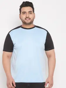 bigbanana Men Plus Size Blue Colourblocked T-shirt
