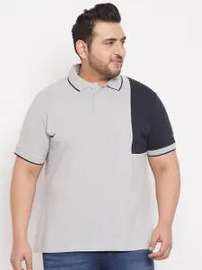 bigbanana Men Plus Size Grey Polo Collar T-shirt