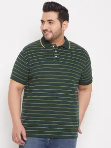 bigbanana Men Plus Size Green Striped Polo Collar T-shirt