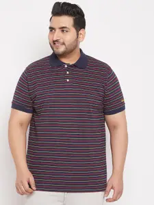 bigbanana Men Plus Size Multicoloured Striped Polo Collar T-shirt