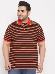 bigbanana Men Plus Size Multicoloured Striped Polo Collar Applique T-shirt