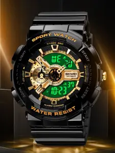 Skmei Men Gold-Toned Printed Dial & Black Straps Analogue and Digital Multi Function Watch Skmei 1688 Gold