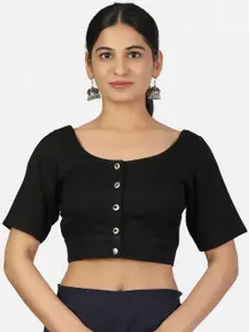 Llajja Women Black Solid Cotton Saree Blouse