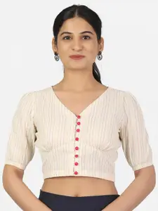 Llajja Women Off White & Pink Printed Readymade Saree Blouse