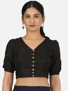 Llajja Women Black & Gold-Colored 
Woven Design Cotton Saree Blouse