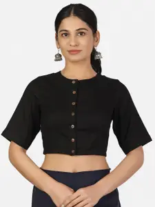 Llajja Women Black Solid Cotton Saree Blouse