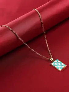 anore 18K Gold Plated Teal Blue & White Pendant Necklace Chain