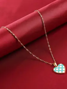 anore 18K Gold Plated Teal Blue & White Heart Pendant Necklace Chain
