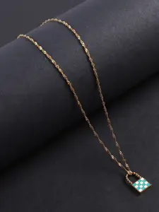 anore 18K Gold Plated Teal Blue & White Pendant Necklace Chain