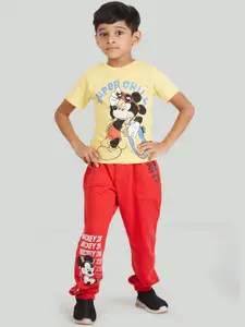 Zalio Boys Red & White Printed Disney Mickey Mouse Cotton Joggers