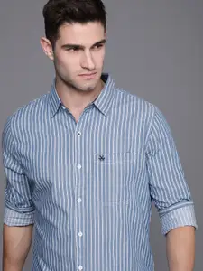 WROGN Men Blue & Off White Stripes Slim Fit Casual Shirt