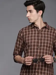 WROGN Men Brown Slim Fit Checked Pure Cotton Casual Shirt