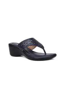 Bata Blue Wedge Sandals with Laser Cuts