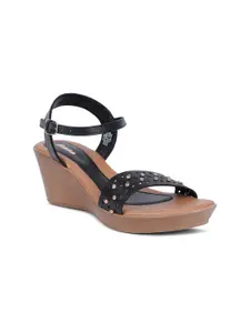 Bata Black Wedge Sandals with Laser Cuts
