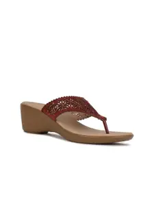 Bata Red Wedge Sandals with Laser Cuts