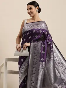 Royal Rajgharana Saree Purple Ethnic Motifs Silk Blend Paithani Sarees