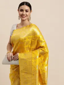 Royal Rajgharana Saree Yellow & Golden Ethnic Motifs Silk Blend Paithani Sarees