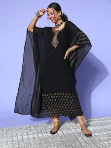 ZOLA Women Black Ethnic Motifs Printed Flared Sleeves Georgette Kaftan Kurta
