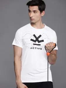 WROGN ACTIVE Men White & Black Brand Logo Printed Slim Fit T-shirt