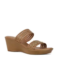 Bata Tan Wedge Sandals with Laser Cuts