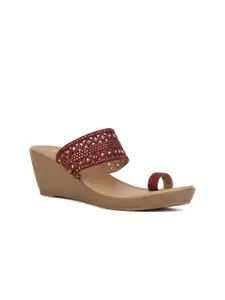 Bata Maroon PU Wedge Sandals