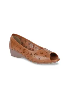 Bata Brown Wedge Peep Toes with Laser Cuts
