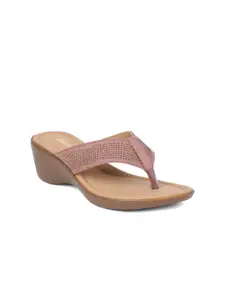 Bata Pink Textured Wedge Sandals