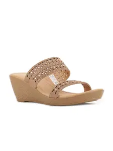 Bata Grey PU Wedge Sandals with Laser Cuts