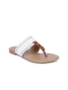 Bata Women White T-Strap Flats with Laser Cuts