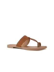 Bata Women Tan Open Toe Flats with Laser Cuts