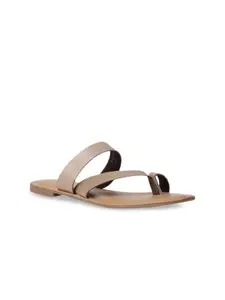 Bata Women Beige Colourblocked One Toe Flats with Buckles