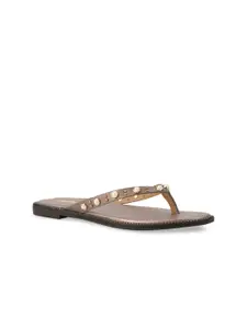Bata Women Grey Embellished T-Strap Flats