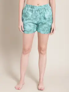 Katn India Women Sea Green & Grey Printed Lounge Shorts