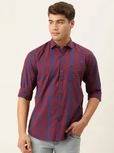 Peter England Men Maroon Slim Fit Checked Casual Shirt
