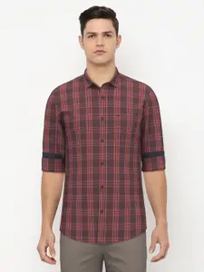 Peter England Men Maroon Slim Fit Checked Pure Cotton Casual Shirt