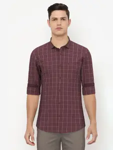 Peter England Men Maroon Slim Fit Checked Casual Shirt