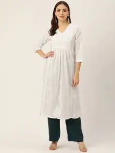 HOUSE OF KARI Women White Cotton Chikankari Embroidered Kurta