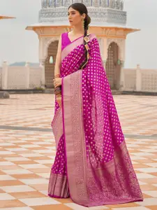 Mitera Women Magenta Nylon Woven Design Saree