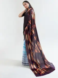 Mitera Brown & Black Leheriya Satin Saree