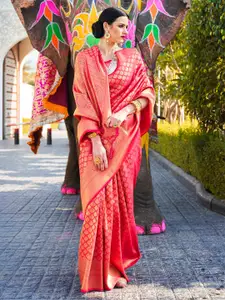 Mitera Pink & Gold-Toned Zari Silk Blend Banarasi Saree