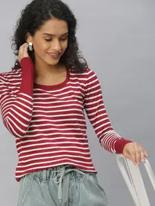 SHOWOFF Maroon Striped Top