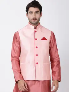 VASTRAMAY Men Pink Nehru Jackets