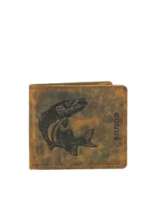 CALFNERO Men Brown & Black Leather Two Fold Wallet