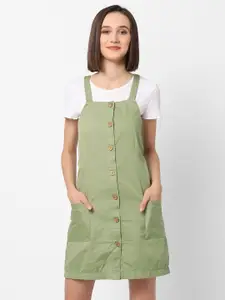 VASTRADO Olive Green Pinafore Dress