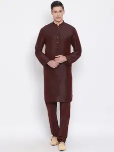 VASTRAMAY Men Burgundy Kurta with Pyjamas